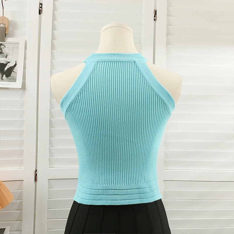 Tank Ropa De Mujer Streetwear kamizelka damska Cami Sexy Chic Basic Y2k moda dzianinowa solidna koreański biały bez rękawów Halter Top klubowy