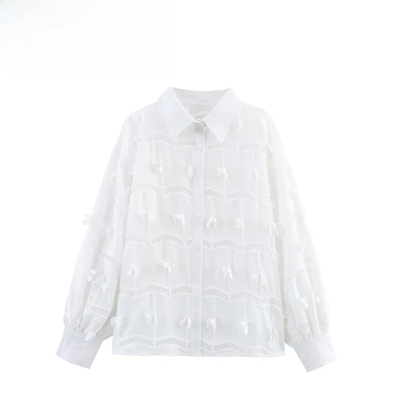 

JNLEAOG Heavy Embroidery Hollow out Faion Design Women's irt Autumn New Sle Commute Sle Loose Fit Long Sve Button up
