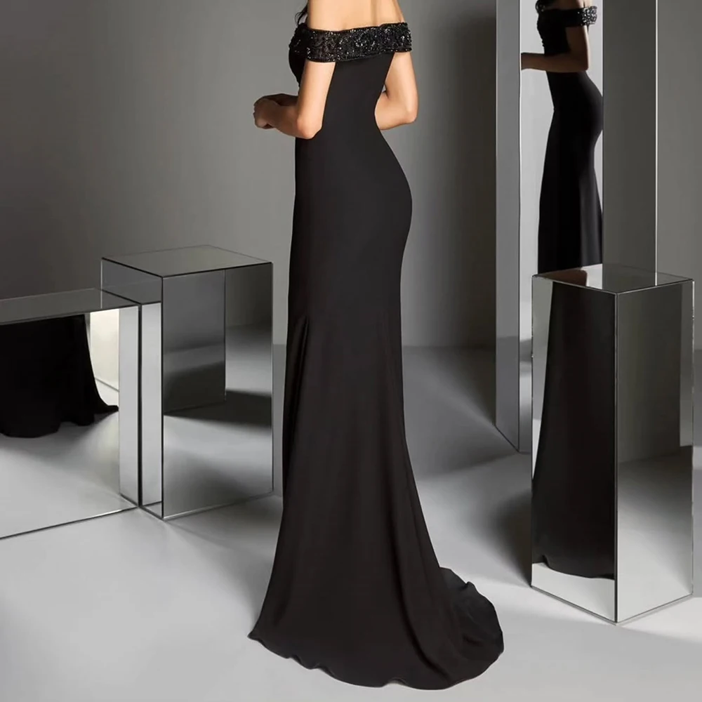 Robe de soirée sirène personnalisée, longueur au sol, épaules dénudées, sans manches, robe de bal, paillettes, Simple, drapée, à la mode