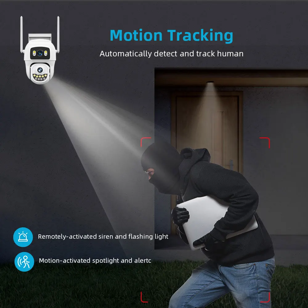 10MP 5K Outdoor PTZ WiFi Security Camera – AI Human Detection, Dual Screen Display, Two-Way Audio, Email Alerts & HiEasy App
