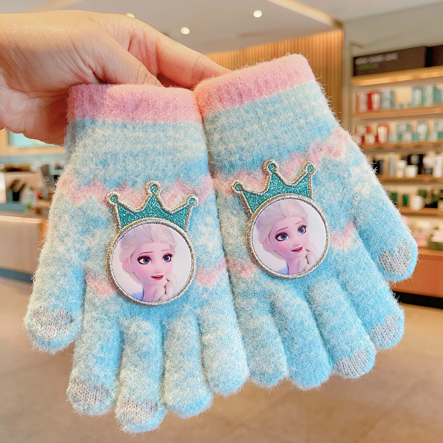 قفازات الأصابع الجليدية والثلج الأميرة إلسا فتاة محبوكة الكرتون الشتاء الدافئة خمسة أصابع قفازات شاشة اللمس للأطفال #6