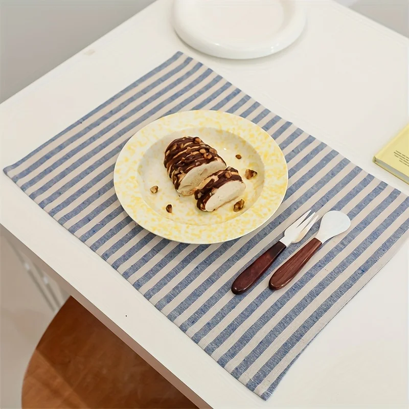 

VIKAMA 4/6PCS Colorful Striped Placemats, Kitchen Dining Table Atmosphere Decoration, Table Mats Coasters Table Decoration