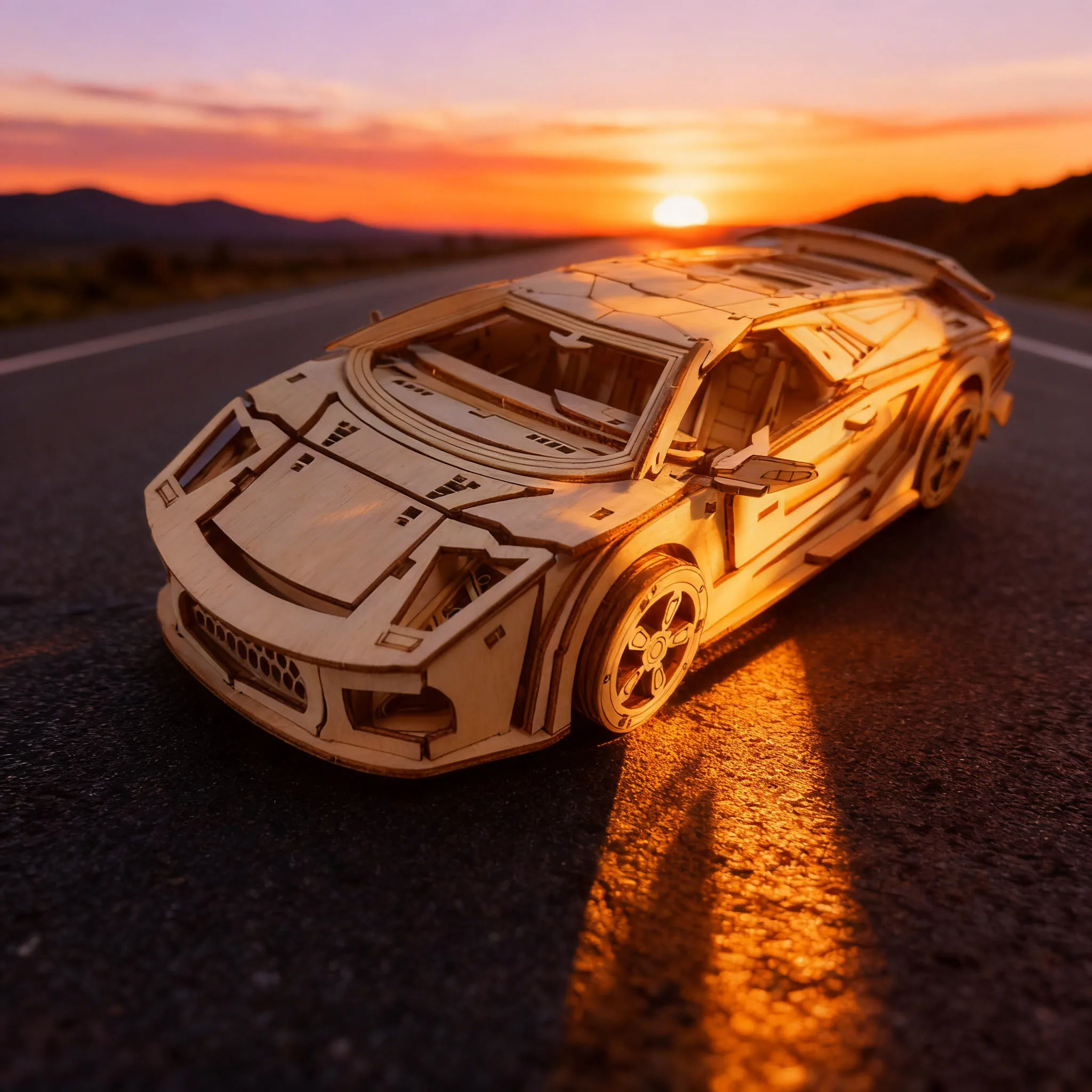 3D Wooden Puzzle Sports Car DIY Puzzle Model Kit Construction Fun Set Wooden Building Blocks Educational Birthday Gift