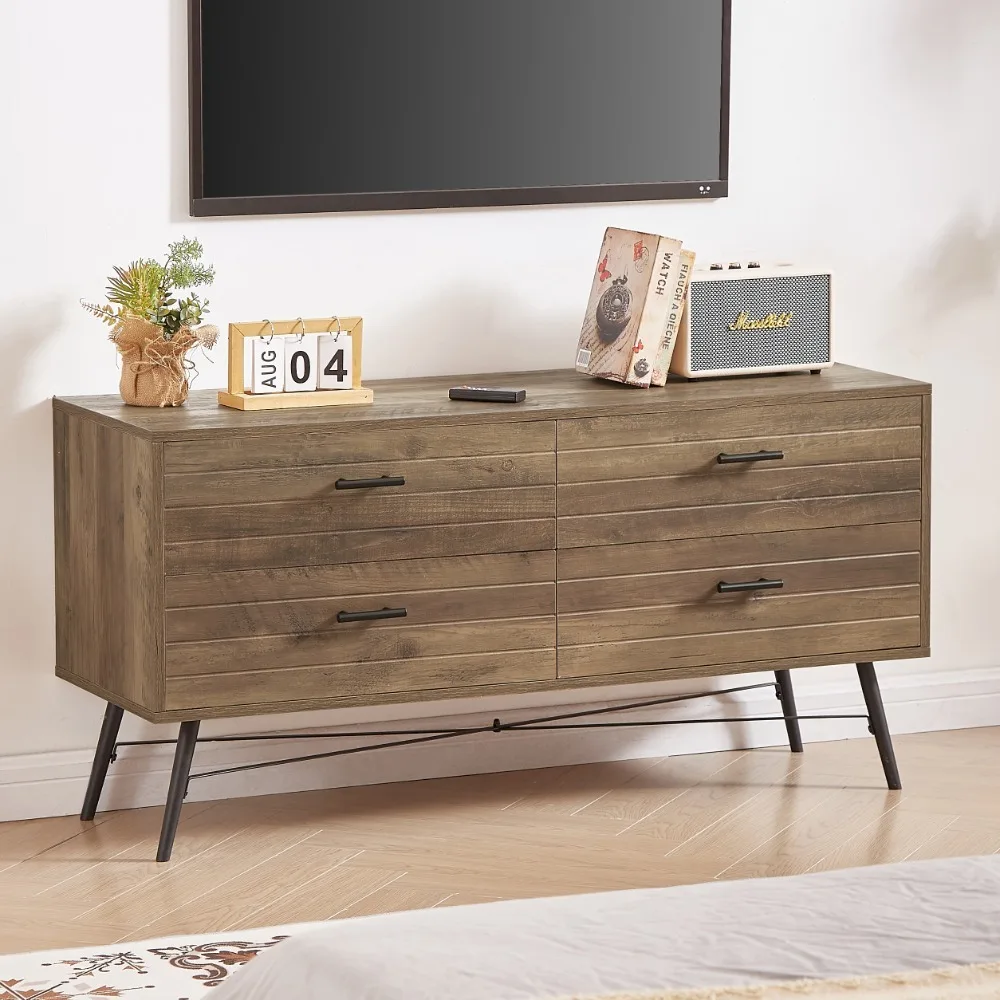 

4 Drawer Dresser TV Stand for, 47.2"W x 15.7"D x 23.6"H, Rustic Walnut, TV Stands