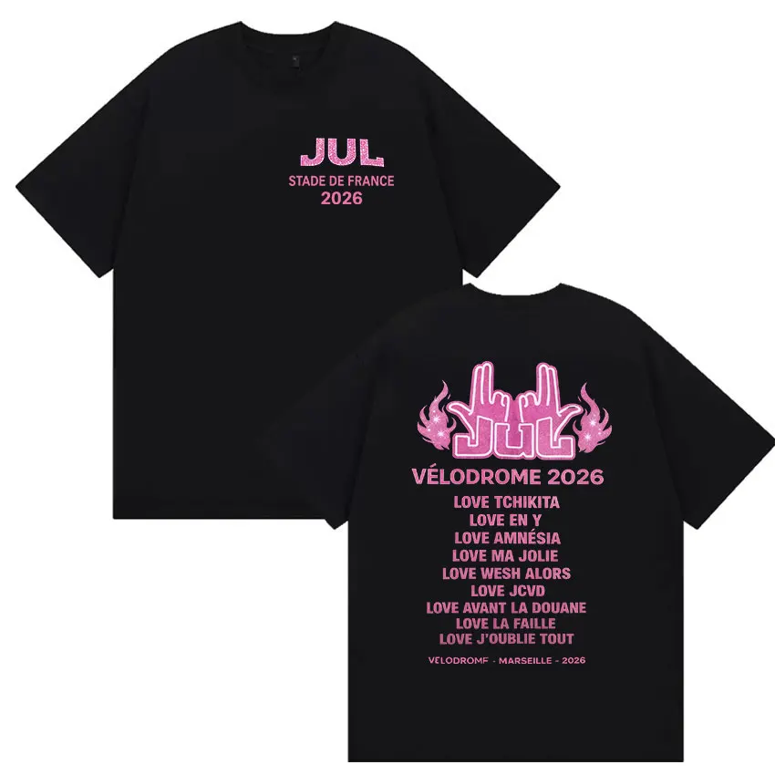 Camisetas para Fans del Álbum 2026 de Rapper Jul Stade De France, Estilo Vintage para Hombre y Mujer, Moda Estética, Algodón, Y2K, Manga Corta, Ropa Urbana