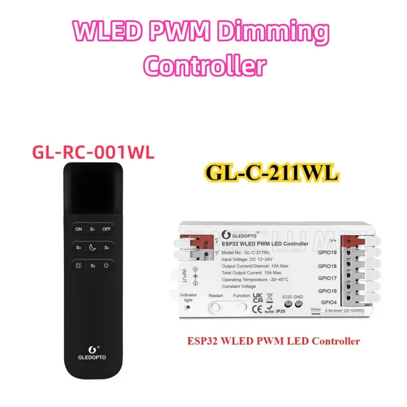 GLEDOPTO GL-C-211WL WLED PWM Dimming Controller Wifi 5 in 1 LED Strip Dimmer GL-RC-001WL WLED Remote Control for Led Strip Light