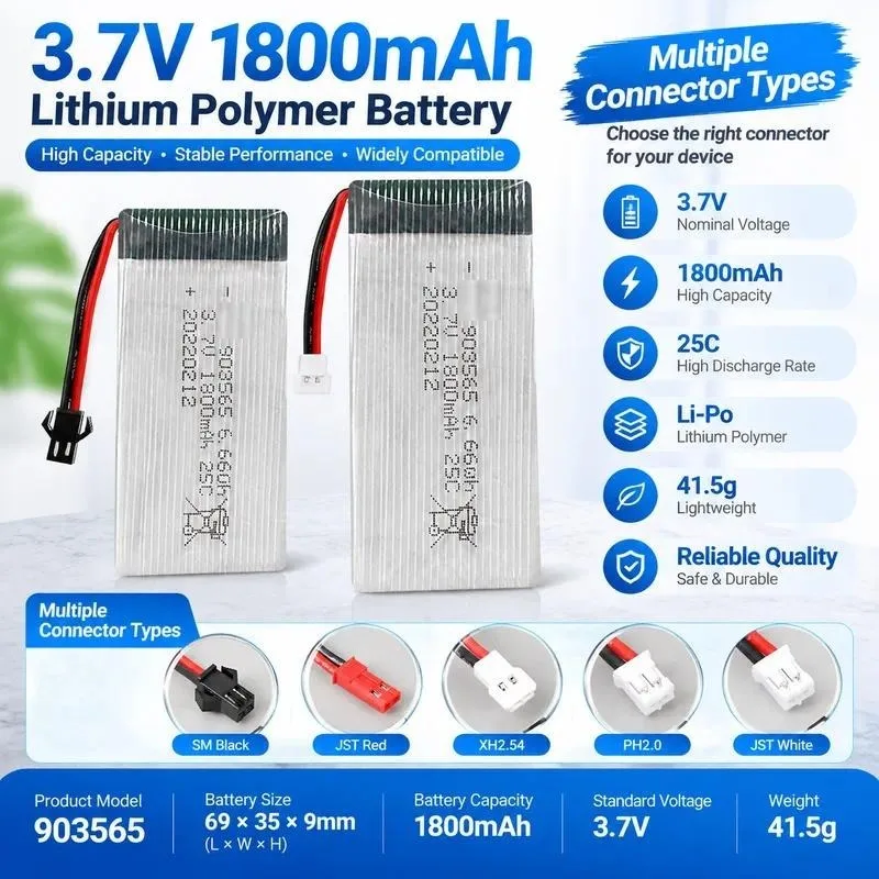 Wholesale 3.7V 1800mAh Lithium Battery for RC Aircraft Drone High Rate 903565 Model Airplane Accessories