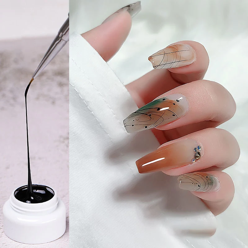 طلاء أظافر لاصق مصقول مطلي ، غراء عنكبوت ، لوازم فنية ، ذهب أبيض أسود ، 20 جم ، TSLM1