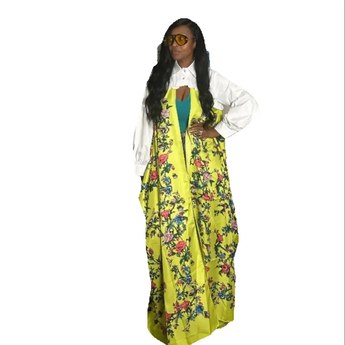 Damen-Cardigans mit Blumenmuster, vorne offen, Übergröße, falscher Kragen, Sommer-Kimonos aus Twill-Seide, Afrika-Strand-Bikini-Vertuschung, muslimisches Outfit