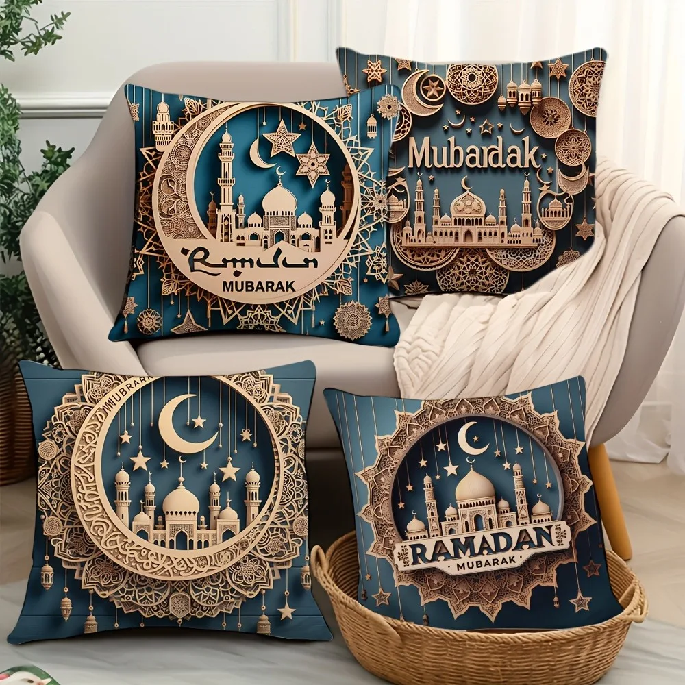 Ramadan decoration 1pcs pillowcase 3D castle crescent moon pattern printing pillow cover sofa cushion cover home room decoration