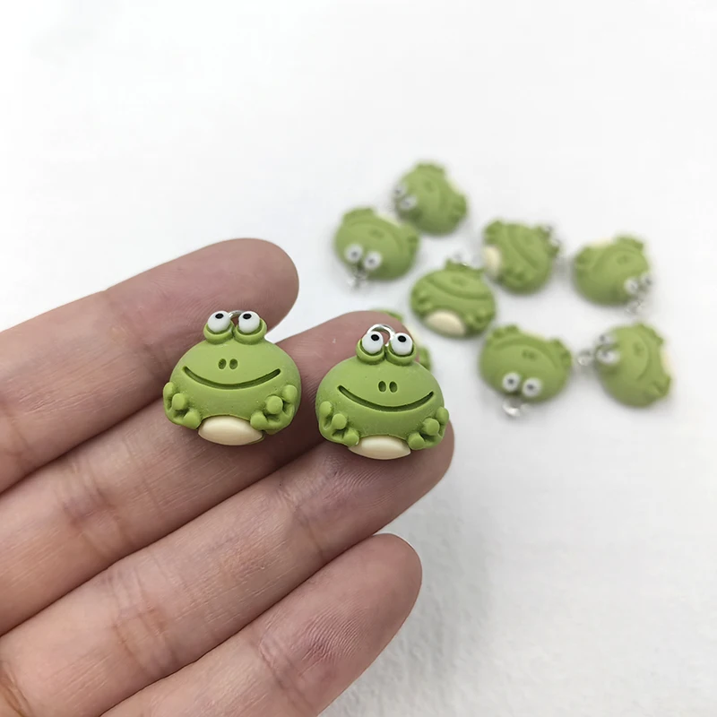 10pcs Cartoon Green Frog Head Resin Charms for Jewelry Making Kawaii Small Animals Pendants Crafts Decor DIY Earring Keychain