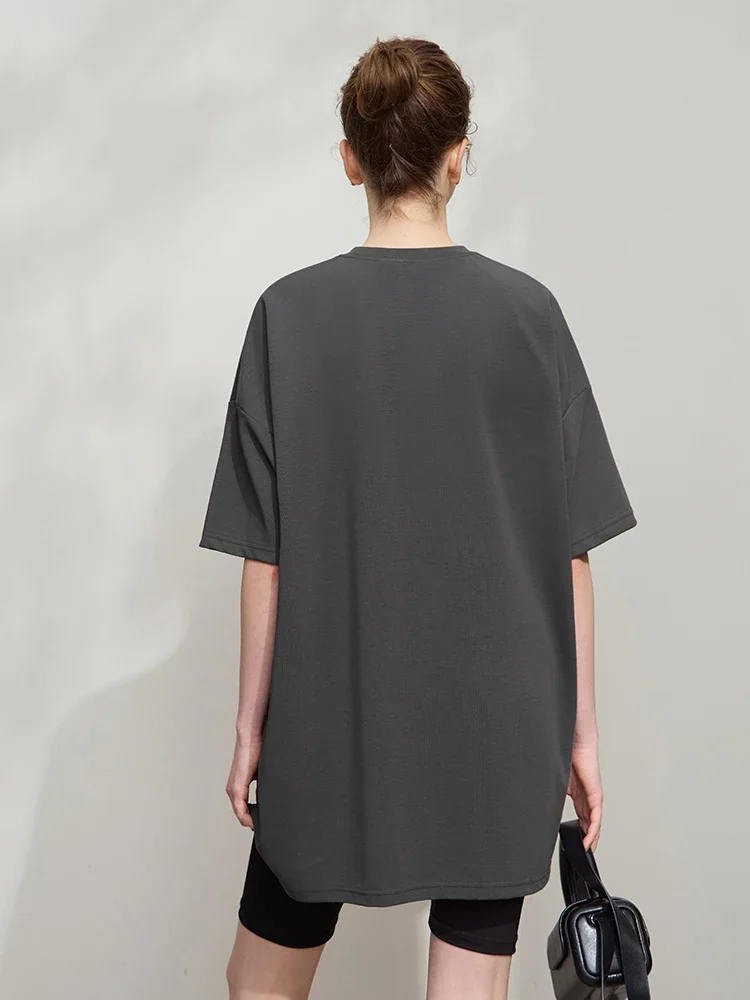 AMII Minimalist Women T-shirt 2026 Summer New O Neck Letter Printed Drop Sleeve Loose T-shirts Oversized Long Tees Tops 12521048