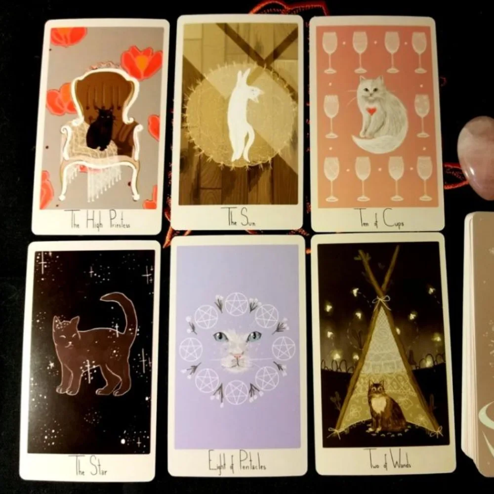 10.3*6cm Tarot de gato considerado 78 peças cartas um baralho de tarô com tema de gato caprichoso inspirado nas histórias de resgate de gatos