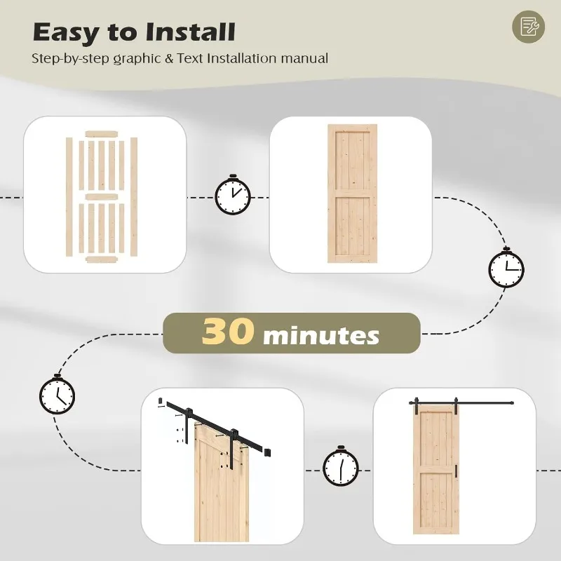 24" x 84" sliding barn door Comes with 4' barn door hardware and handles Easy to install Suitable for interior rooms storage