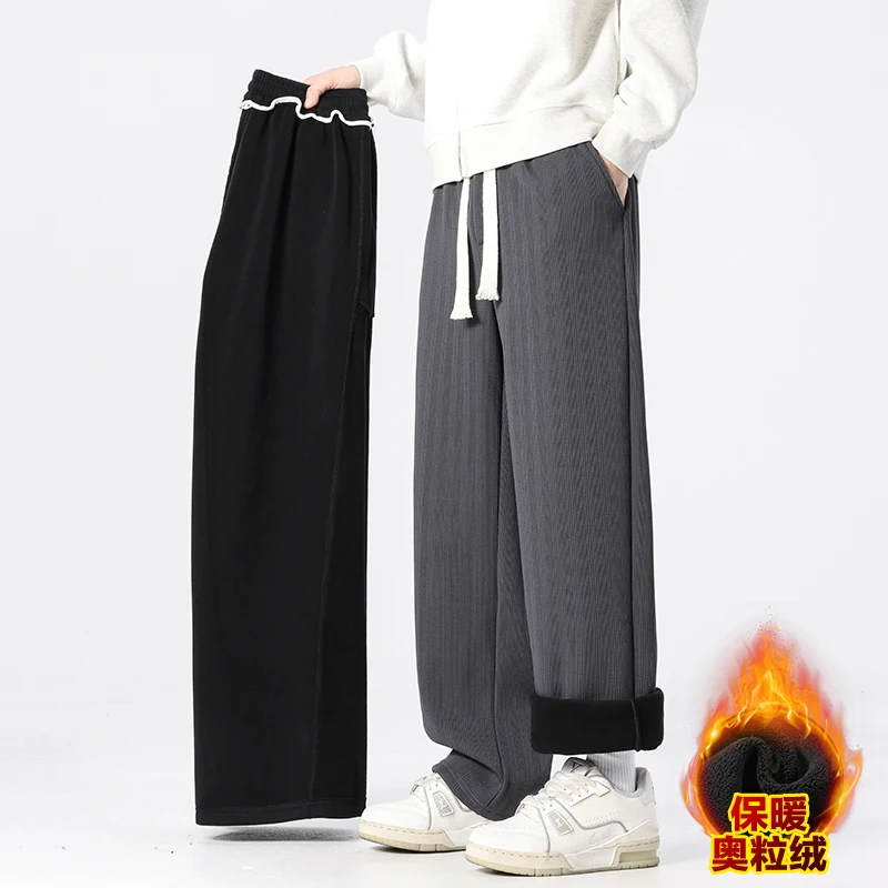 سراويل البضائع الشتوية للرجال سميكة عادية مستقيم الساق بنطلون الصلبة الشارع الشهير نسيج مريح في الهواء الطلق للجنسين #3