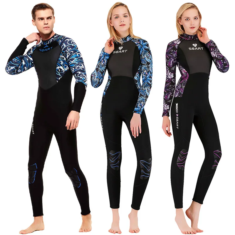 Sbart Full Body 3mm Male Female Wetsuit Neoprene Nylon Scuba Dive Print One-piece Sun Protection Thicken Diving Suit for Snorkel