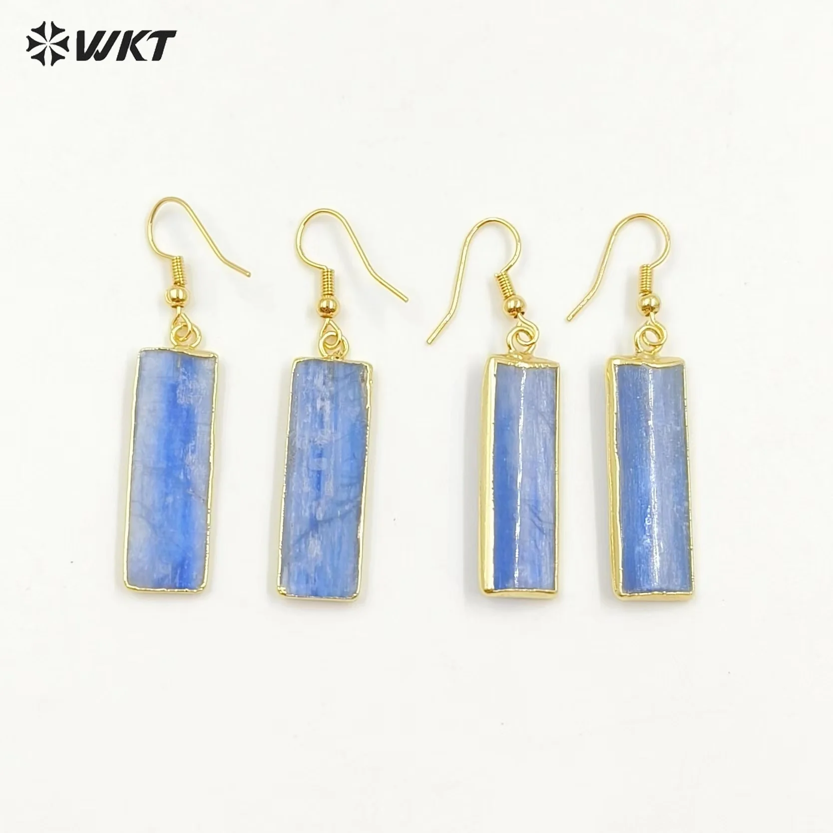 WT-E153 Hot Sale gold kyanite earrings 24k gold bezel set kyanite earrings faceted midnight blue earrings