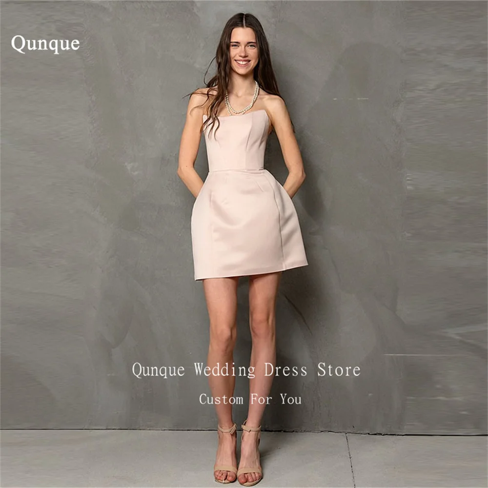 

Qunque Stain Short Vestidos De Fiesta Fashion 2026 Strapless Simple Prom Dresses Sleeveless A line Robes De Soirée Customized
