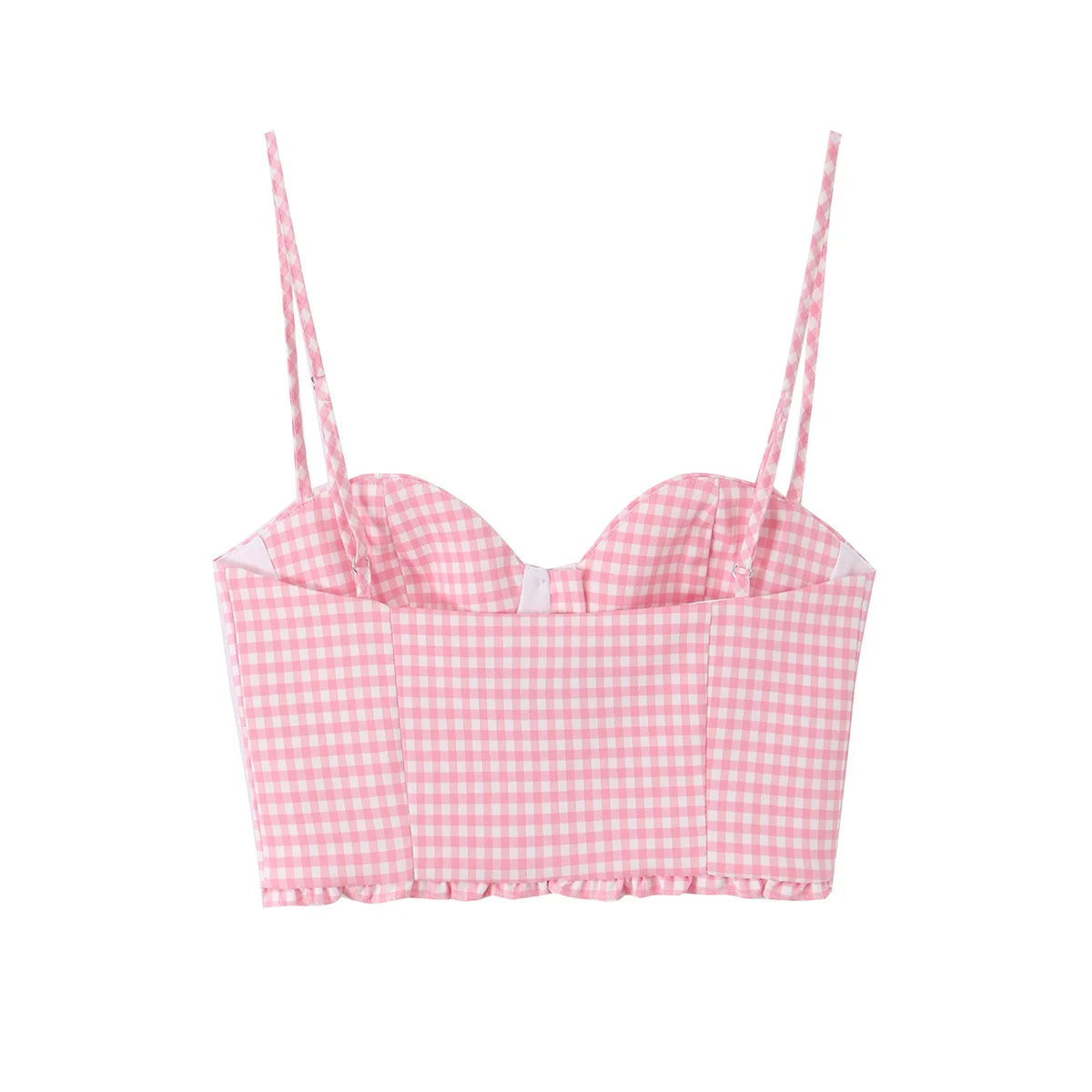 Willshela Women Fashion Plaid Single Breasted Backless Cropped Tops Vintage Thin Straps V-Neck Female Chic Lady Camis