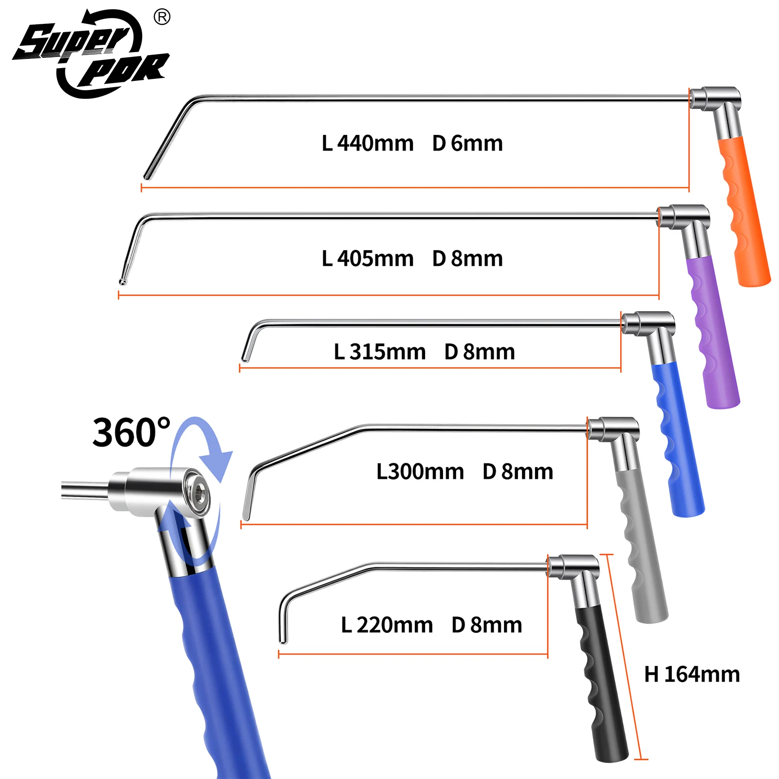 Super PDR Car Paintless Dent Repair Pry Bar Set Adjustable Rotating Pry Bar Damage-Free Dent Repair No Bodywork Needed