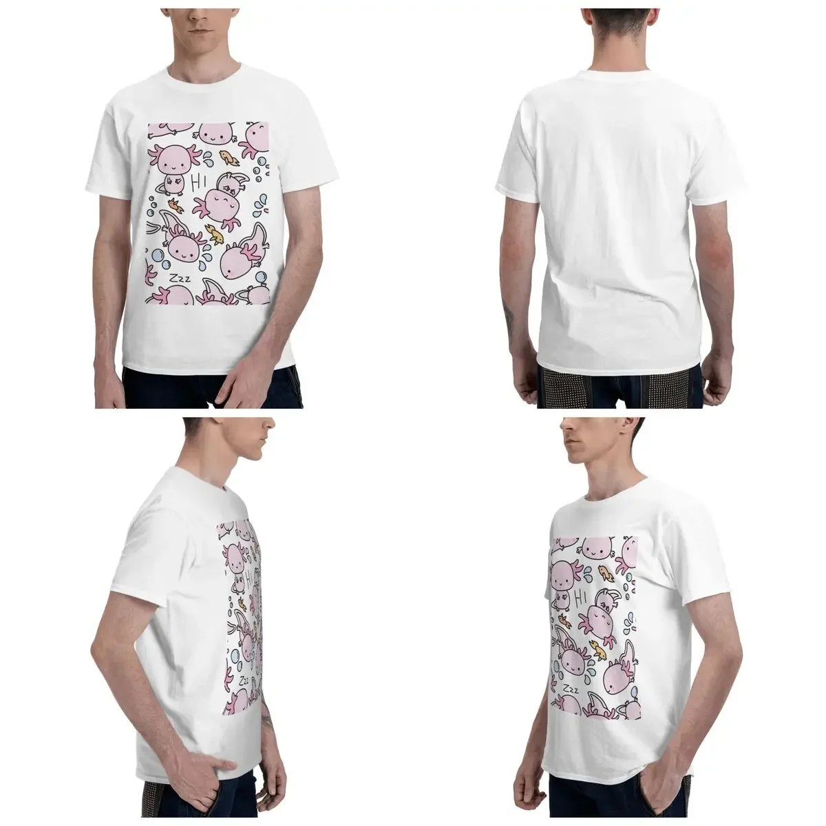 Swimmy Axolotls 100% Cotton T-Shirt Men'sFunny T Shirts Men Round Neck Short Sleeve S-6XL