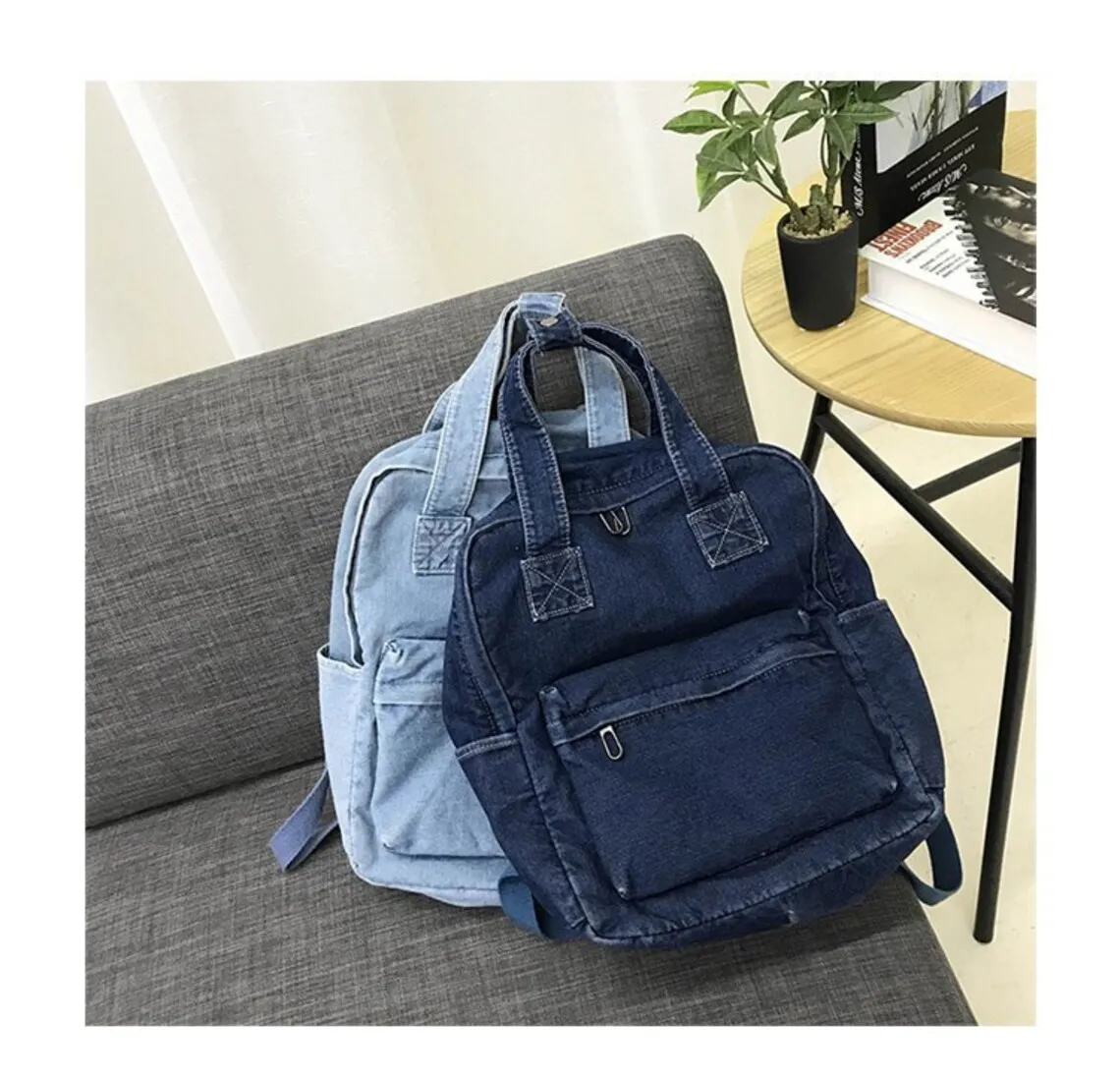 Women\'s Denim Backpack Personalized Gift Bag Embroidered Name Kids Adult Shoulder Bags Simple College Student Denim Schoolbag