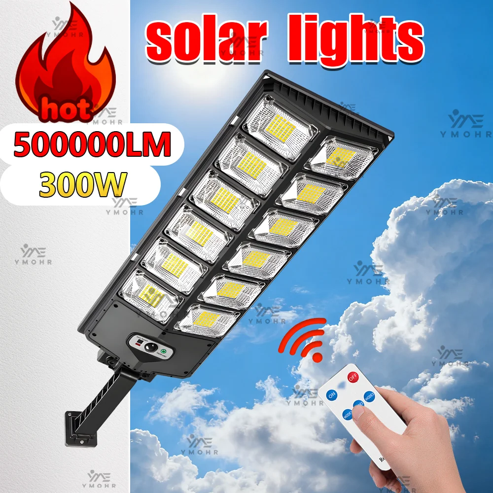 

Солнечный свет 500000LM, уличный солнечный светильник от сумерения до рассвета, датчик движения солнечного света, дистанционное управление, водонепроницаемый IP65, уличный настенный светильник для двора