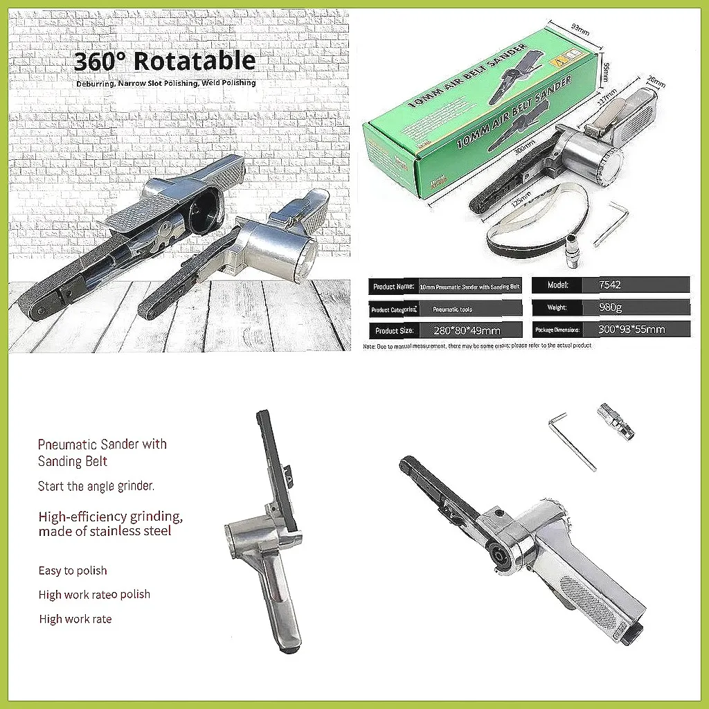 

Pneumatic Belt Grinder 330mmx10mm, Handheld Air Sander Polishing Machine for Metal Wood Deburring, Air Compressor Tool