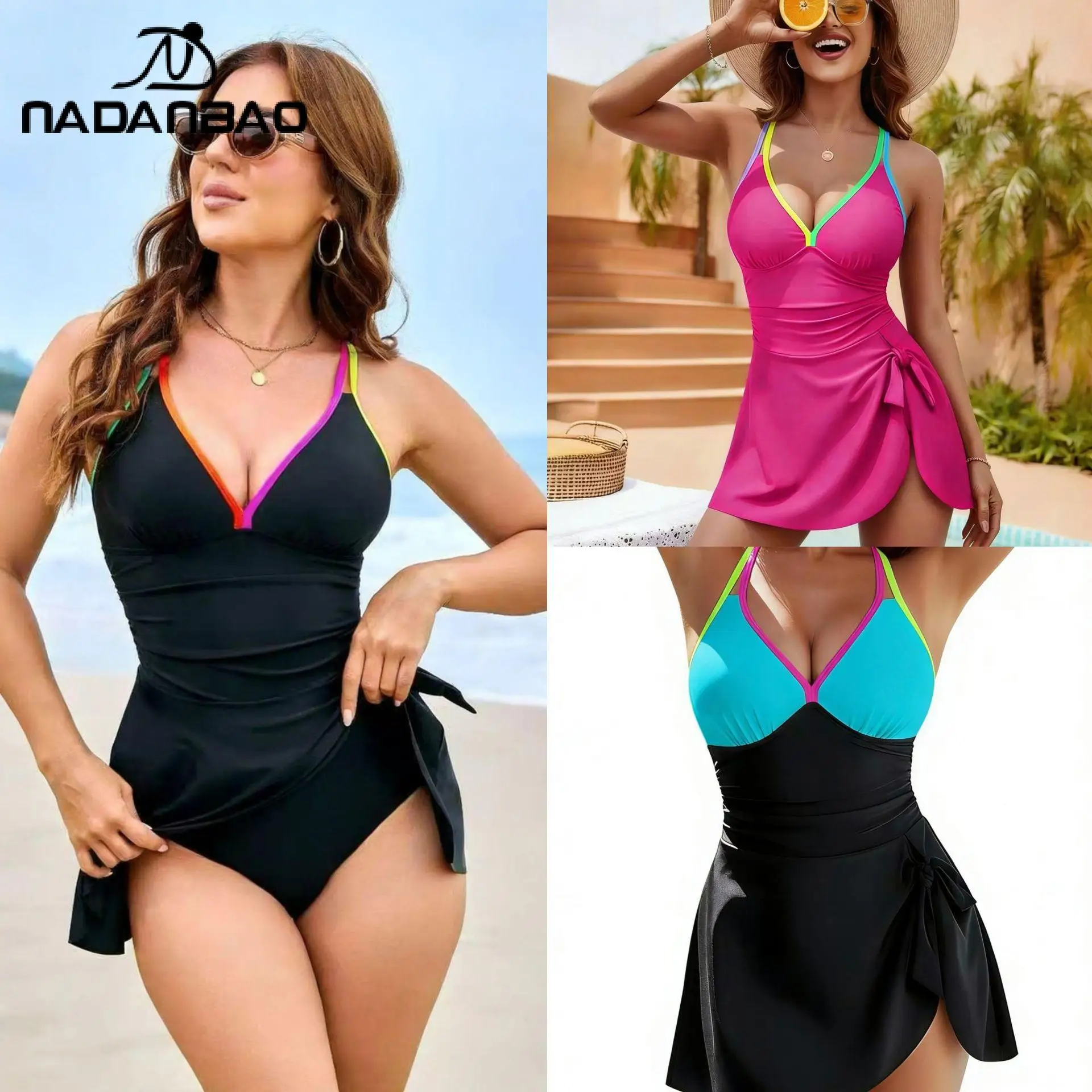 

Женский слитный купальник Nadanbao с юбкой, сексуальный, облегающий, с перекрестными бретелями, для горячих источников, отпуска и пляжа