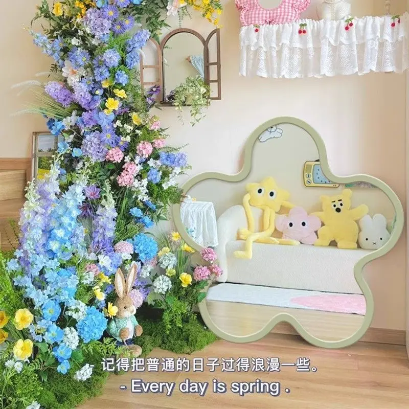 Mirror Cream Wind Bedroom Decorative Painting Creative Flower Dopamine Hanging Painting Desktop Dressing Mirror