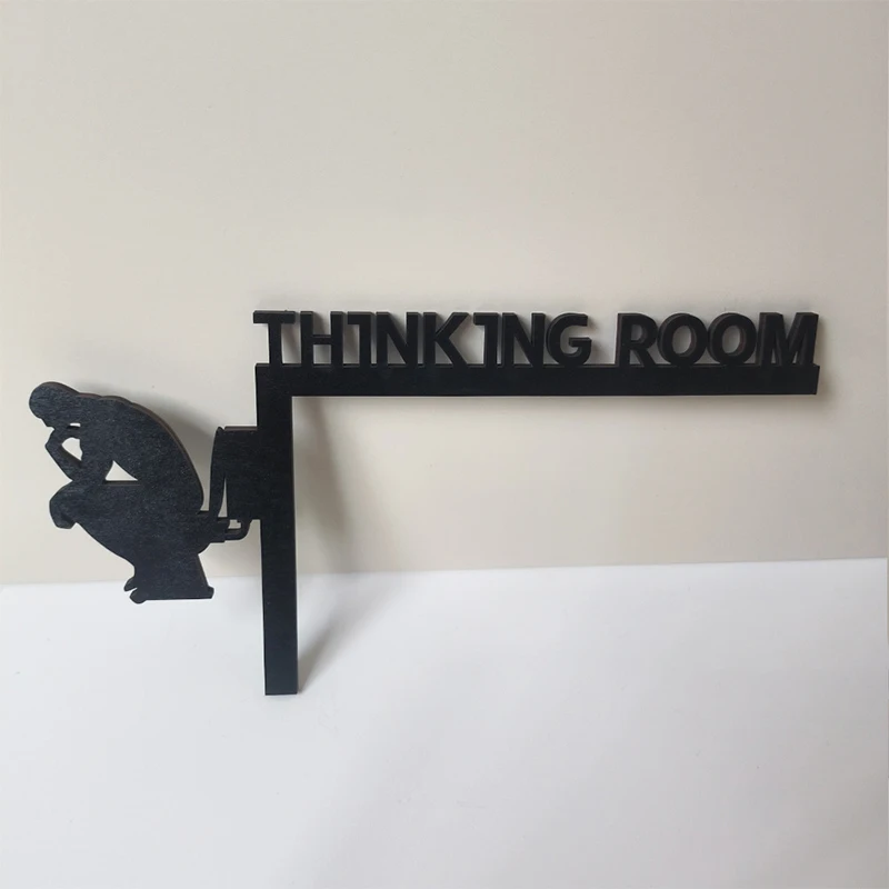 Modern Metal Toilet Door Sign Funny Thinking Room Wall Mount Sculpture Home Decoration Artwork Decorative Door Frame Pendant