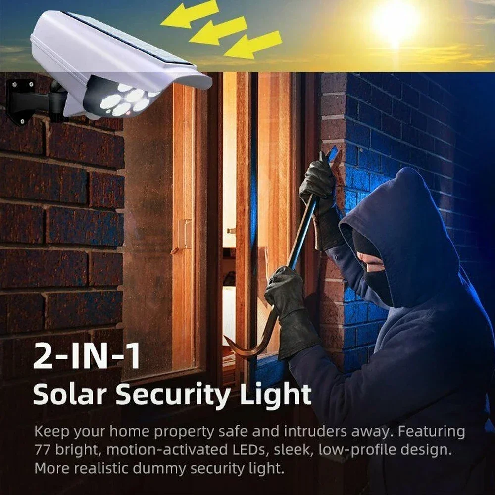 77LED Solar Lamps Outdoor Motion Sensor Solar Lights Simulation Monitoring Cameras Flood Light IP65 Waterproof Lamp for Garden