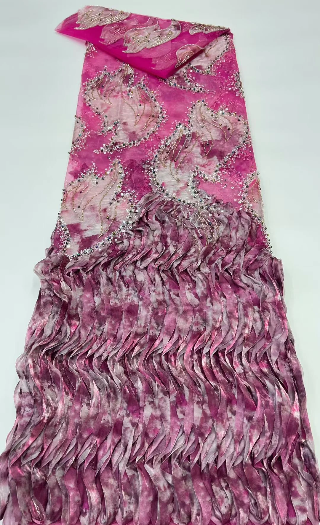 아프리카 프랑스 비즈 레이스 원단 2025 고품질 레이스 자수 나이지리아 3D 스팽글 튤 레이스 5야드 파티 드레스용