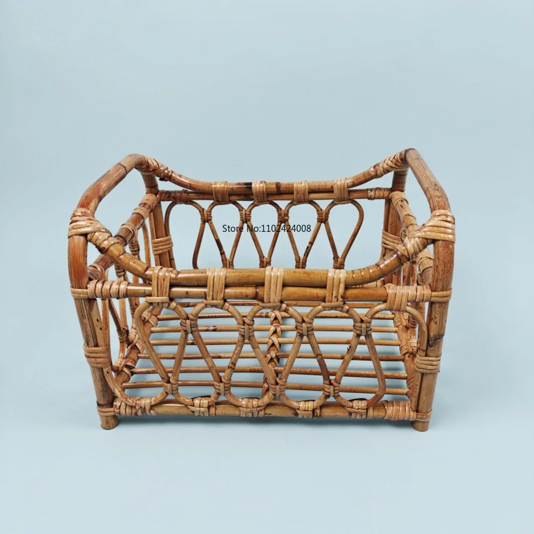 Newborn Photography Props Retro Rattan Basket Chair Infant Photo Prop Baby Girl Boy Posing Bed Backdrops Photography Accessories