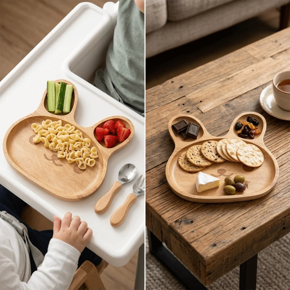 Wood Wooden Tray Smooth Burr-free Surrounding Anti-spill Edge Serving Plate Lovely Cartoon Thickened Tray Bottom
