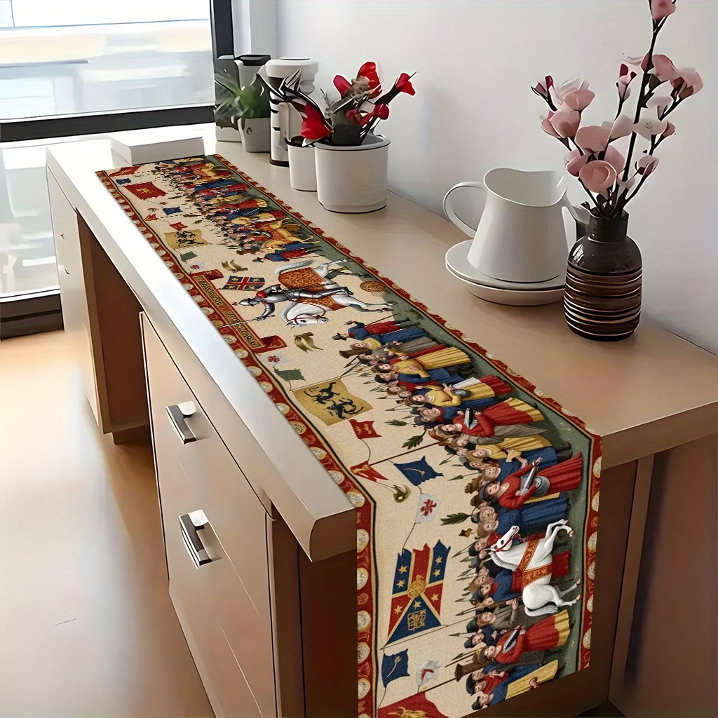 1pc Medieval Knight Parade Table Runner Festive Decorative Cloth for Home Kitchen Dining Office Living Room Holiday Party Decor