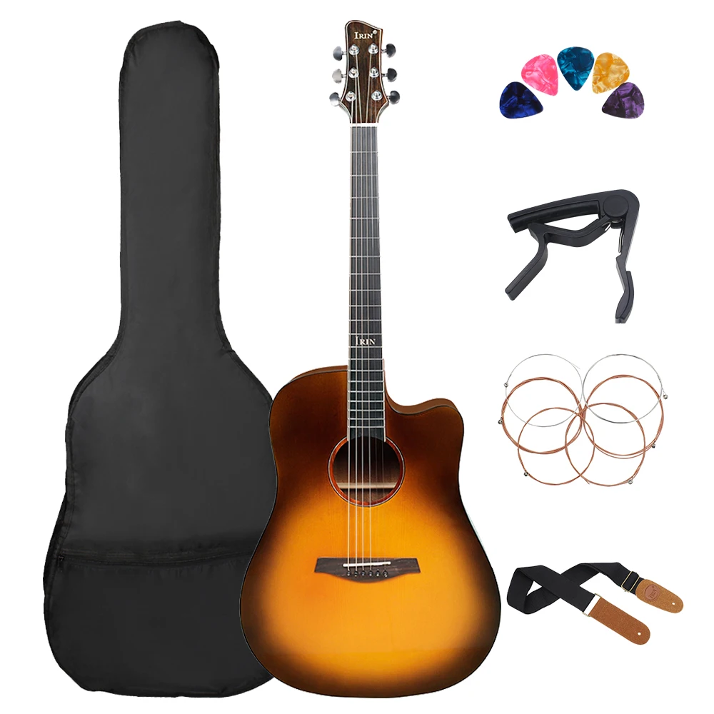 IRIN 40 Inch Acoustic Guitar 6 Strings Spruce Wood Panel Folk Guitarra with Guitar Bag Capo Strings Strap Parts & Accessories