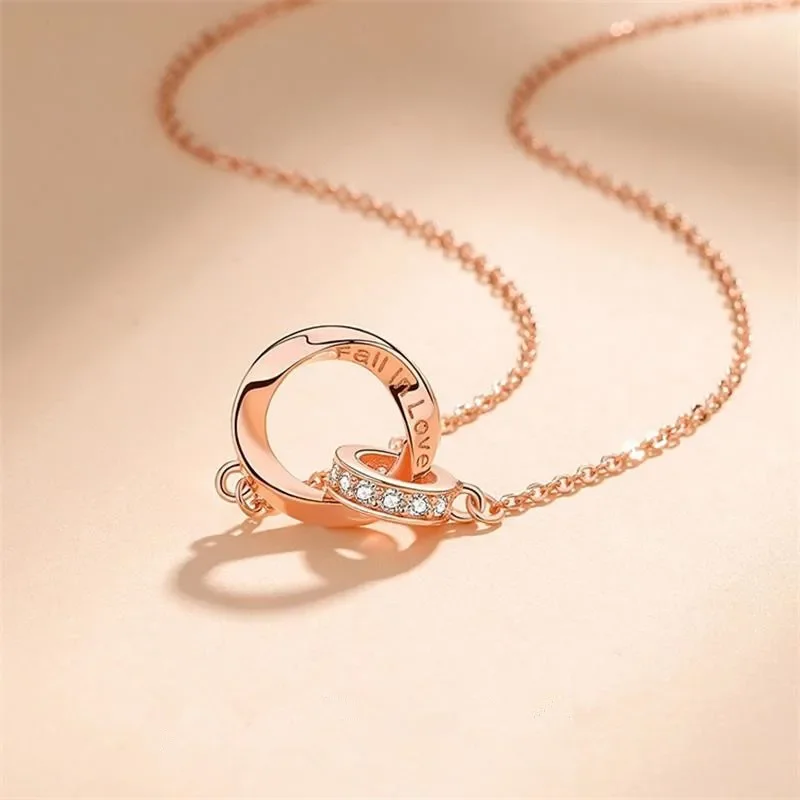 Kalung Pasangan Cincin Mobius Pasangan Pria dan Wanita Rantai Leher Tulang Selangka Serbaguna Aksesori Pesta Trendi Hadiah Pasangan