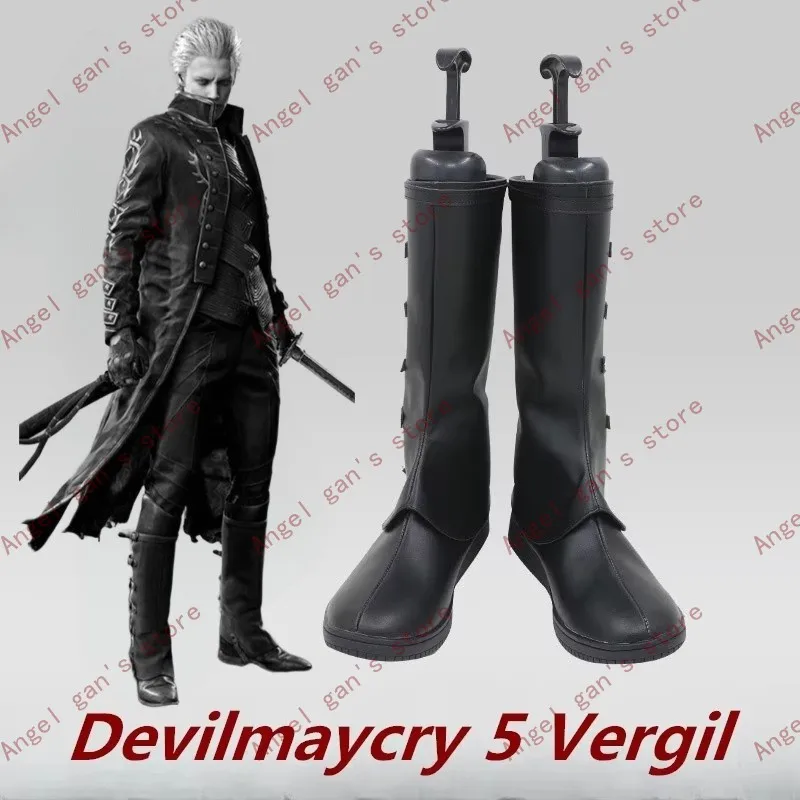 

Devilmaycry 5 Vergil Cosplay Costume Shoes Black Handmade Faux Leather Halloween Party Boots