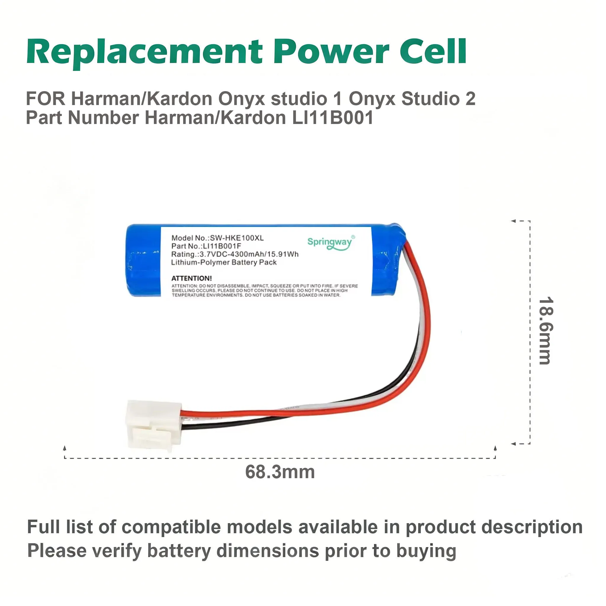Springway 4300mAh Li-ion Replacement Battery LI11B001F Compatible with Harman Kardon Onyx Studio 1 Onyx Studio 2 Bluetooth Speak
