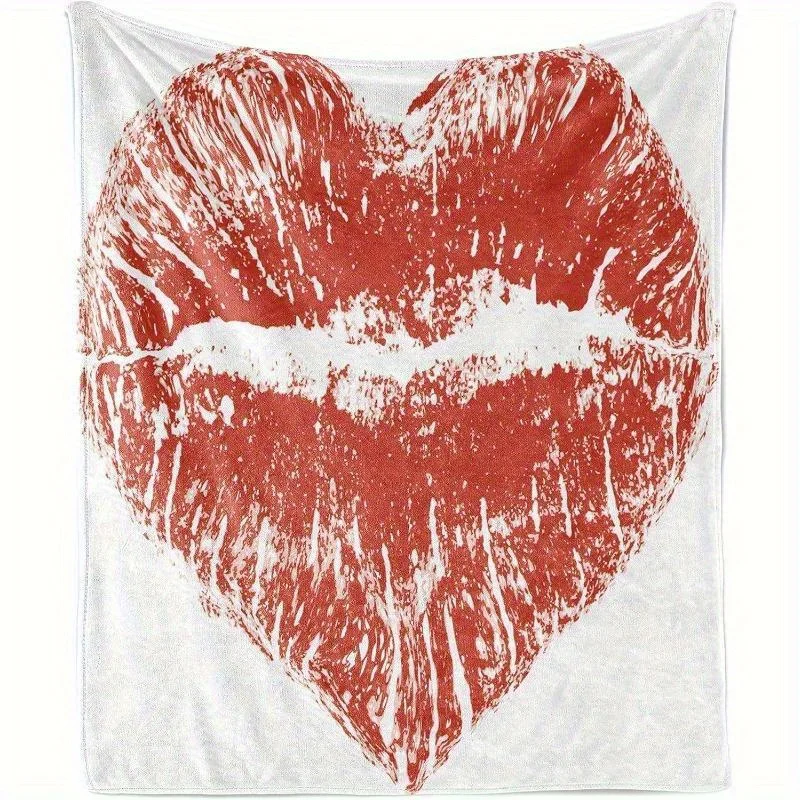 1 set 51 2 inch 59 1 inch Valentines Day Blanket - Ambesson Kisses Throw Blanket, Red Lipstick Marked in Heart - Romantic & Sexy