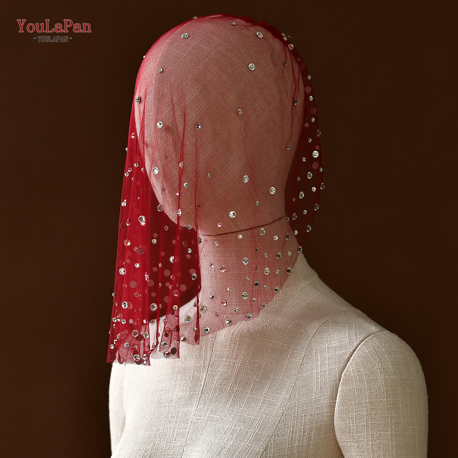 Youlapan Ma07 كلاريت حجر الراين أحمر الخدود الحجاب حجاب الزفاف الصغير إكسسوار زفاف رائع مع أحجار الراين للتخصيص