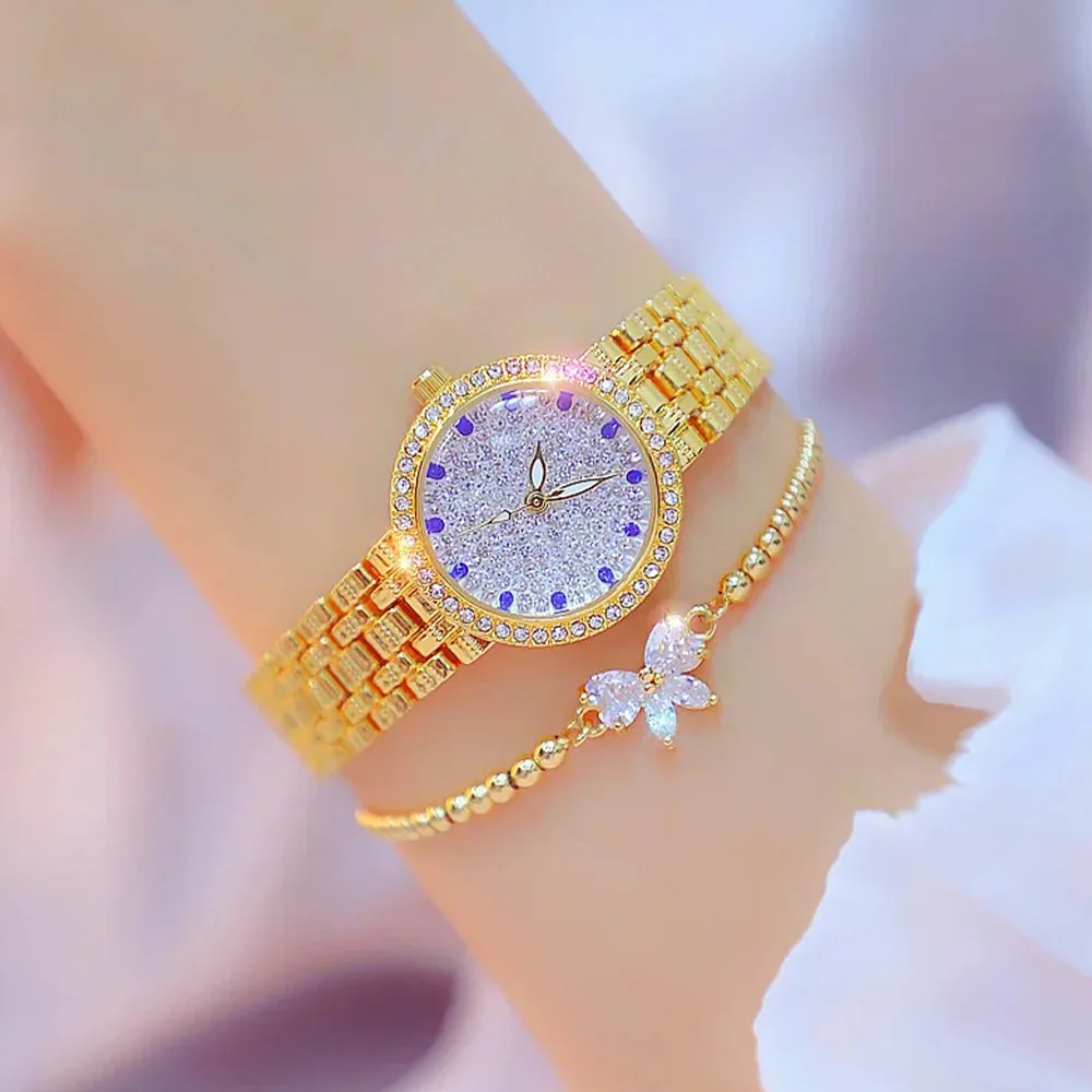 BS Women's Watch with Full Diamond Indexes and Blue Diamonds Ladies Wristwatch Watch For Woman Gift Reloj Para Mujer