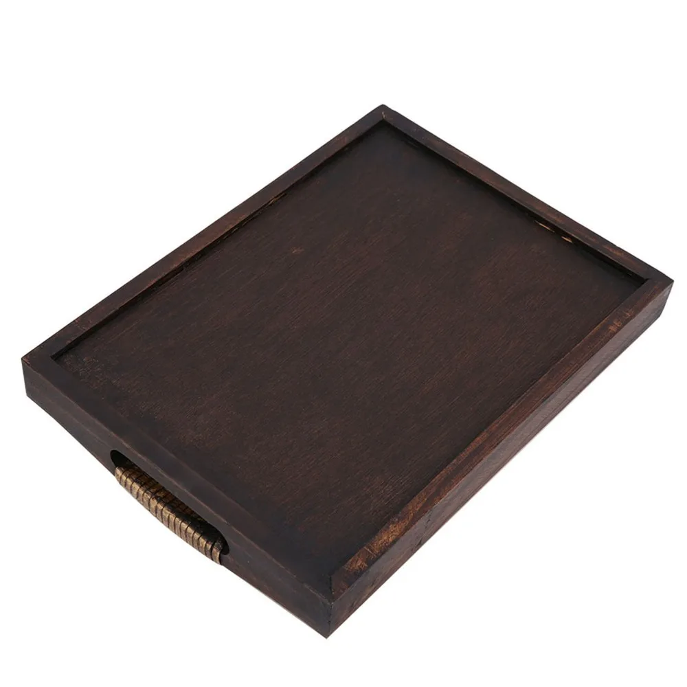 Multi functional Wooden Weave Tray Breathable Hollow Edge Reinforced Tea Tray Retro Woven Craft Decorative Platter Home Storage