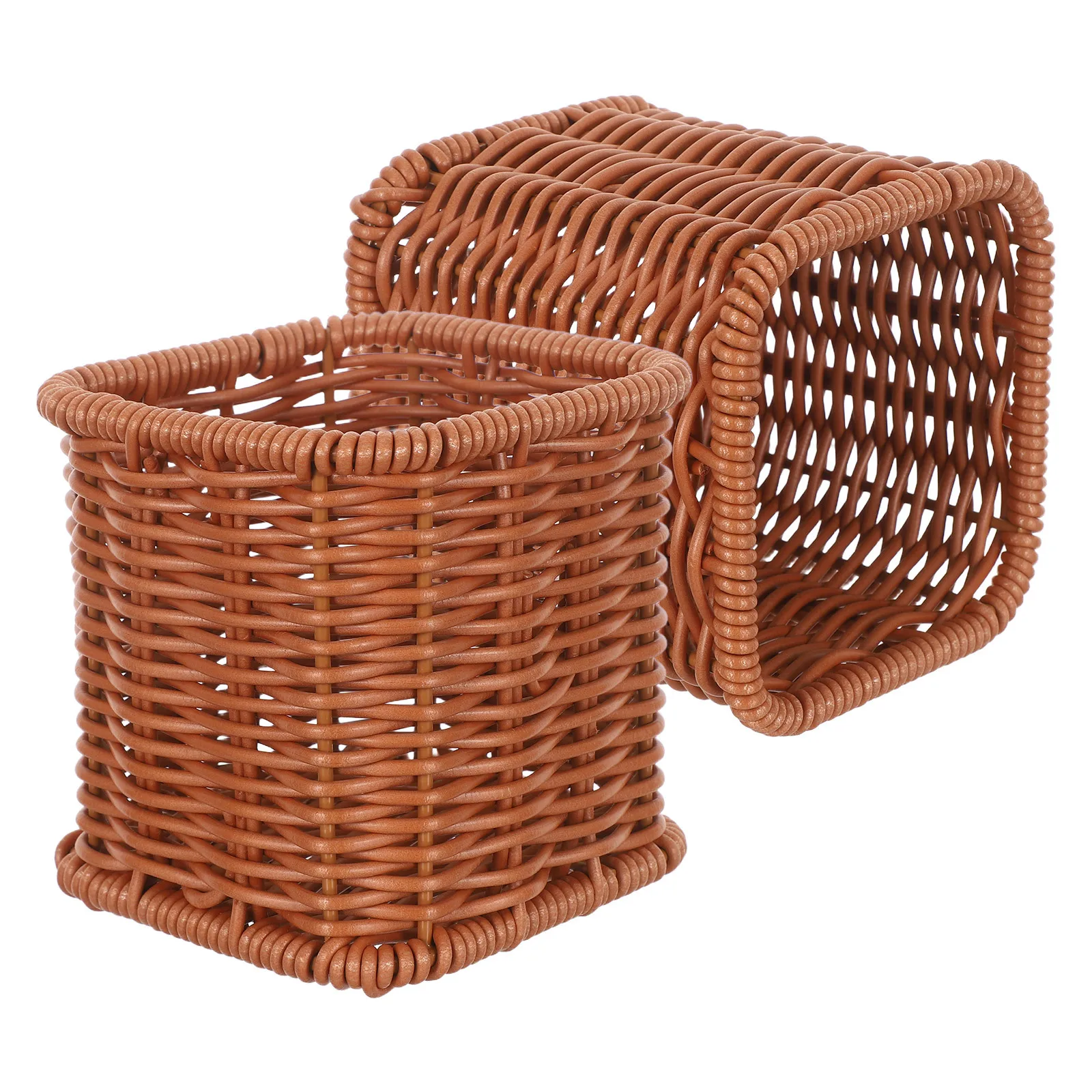 

2Pcs Cutlery Holder Box Imitation Rattan Silverware Organizer for Kitchen Countertop Flatware Storage Basket Utensil Holder
