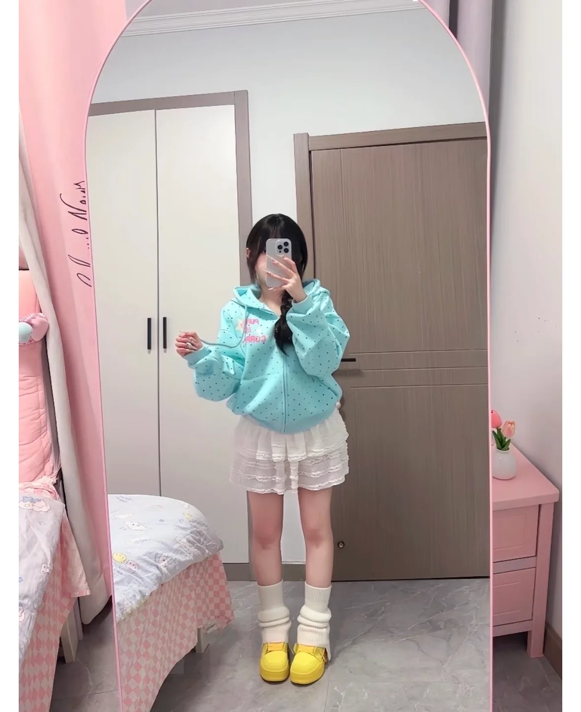 

American 2026 New Polka Dot Sweatshirts Spring Fashion Letter Print Hooded Y2k Sweet Loose Casual Jacket Women's Clothes Fashion