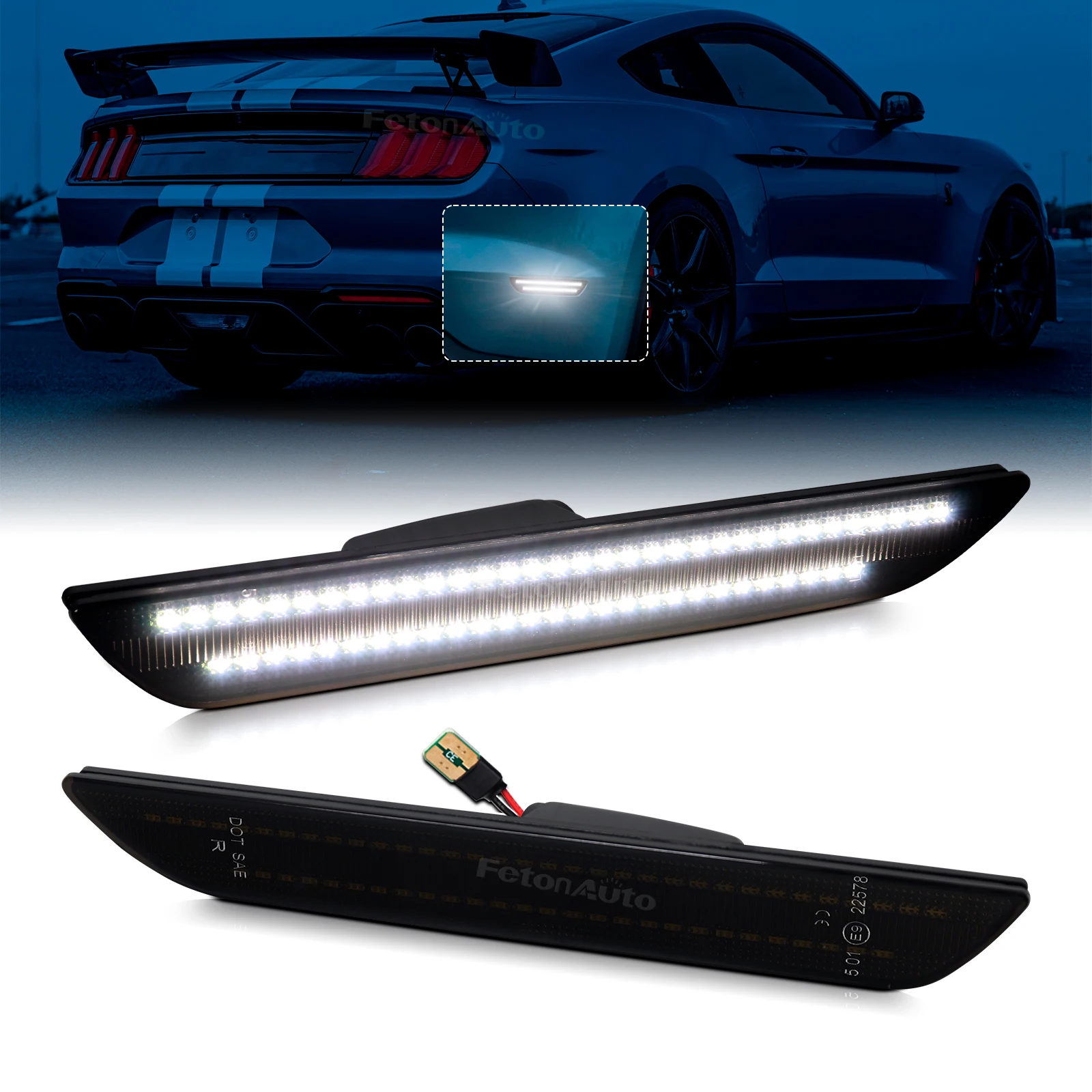 Dynamic Rear Side Marker Light Indicator Car LED White Fender Lamp for Ford Mustang 2015 2016 2017 2018 2019 2020 2021 2022 2023