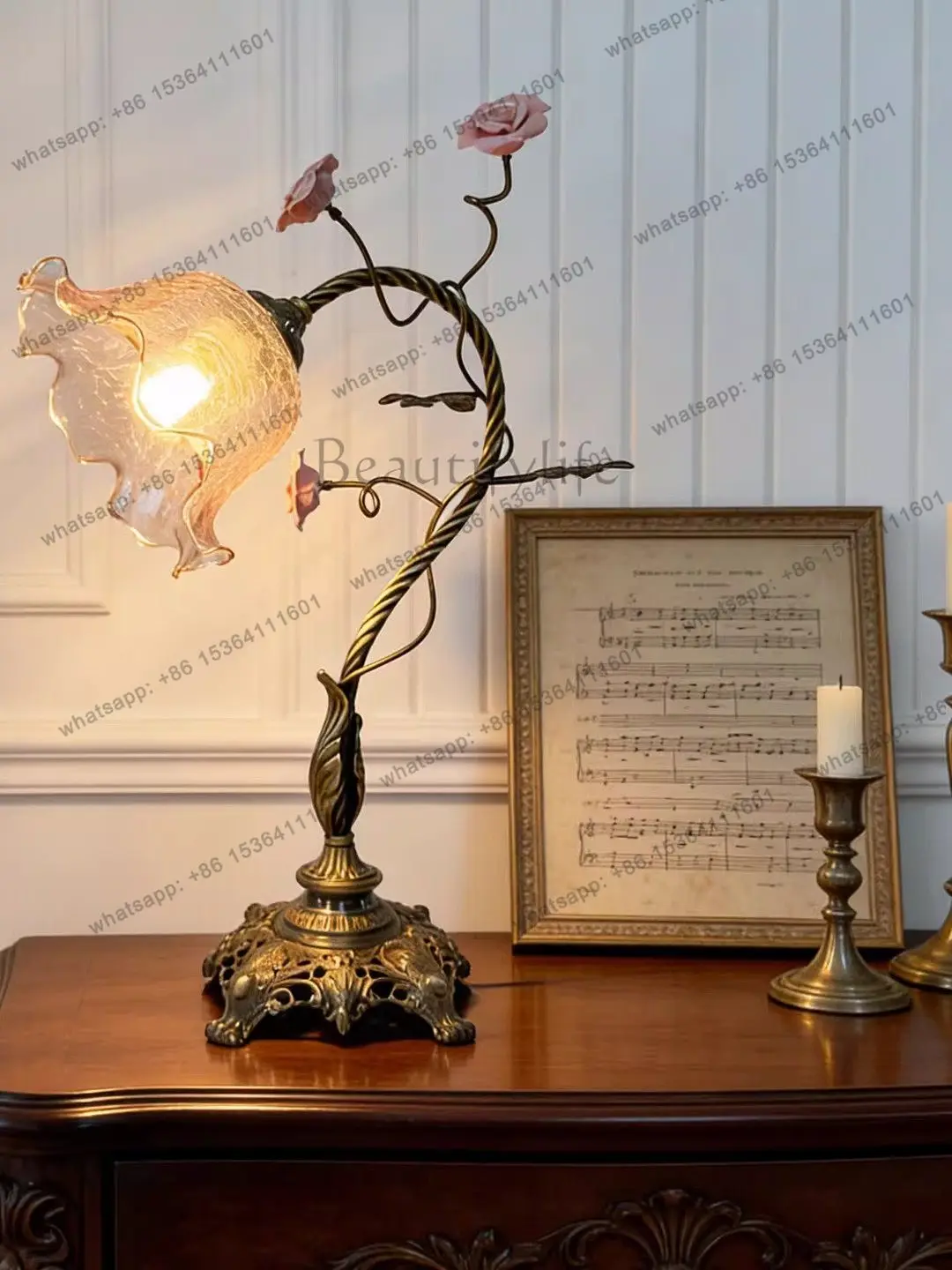 French all-copper table retro nostalgic living room ceramic atmosphere luminous decoration