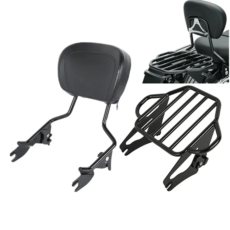 Detachable Backrest Sissy Bar Luggage Rack For Harley Touring Street Electra Glide Road King FLHX FLTR FLTRS FLTRU FLHXI 09-24