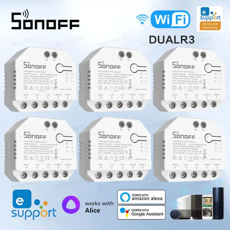 SONOFF DUAL R3 Wifi Dual Relay Module DUALR3 DIY MINI Smart Switch Power Metering Smart Home Work Via EWeLink Alexa Google Alice